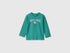 Benetton Dark Green Boys 100% Organic Cotton T-Shirt with Print SKU: 3ATNG10NP_285 Image 01