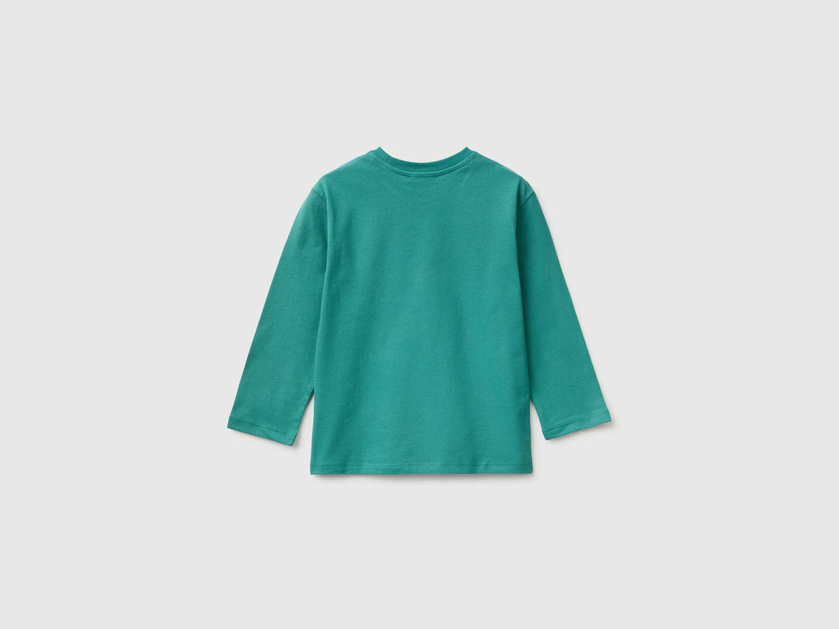 Benetton Dark Green Boys 100% Organic Cotton T-Shirt with Print SKU: 3ATNG10NP_285 Image 02