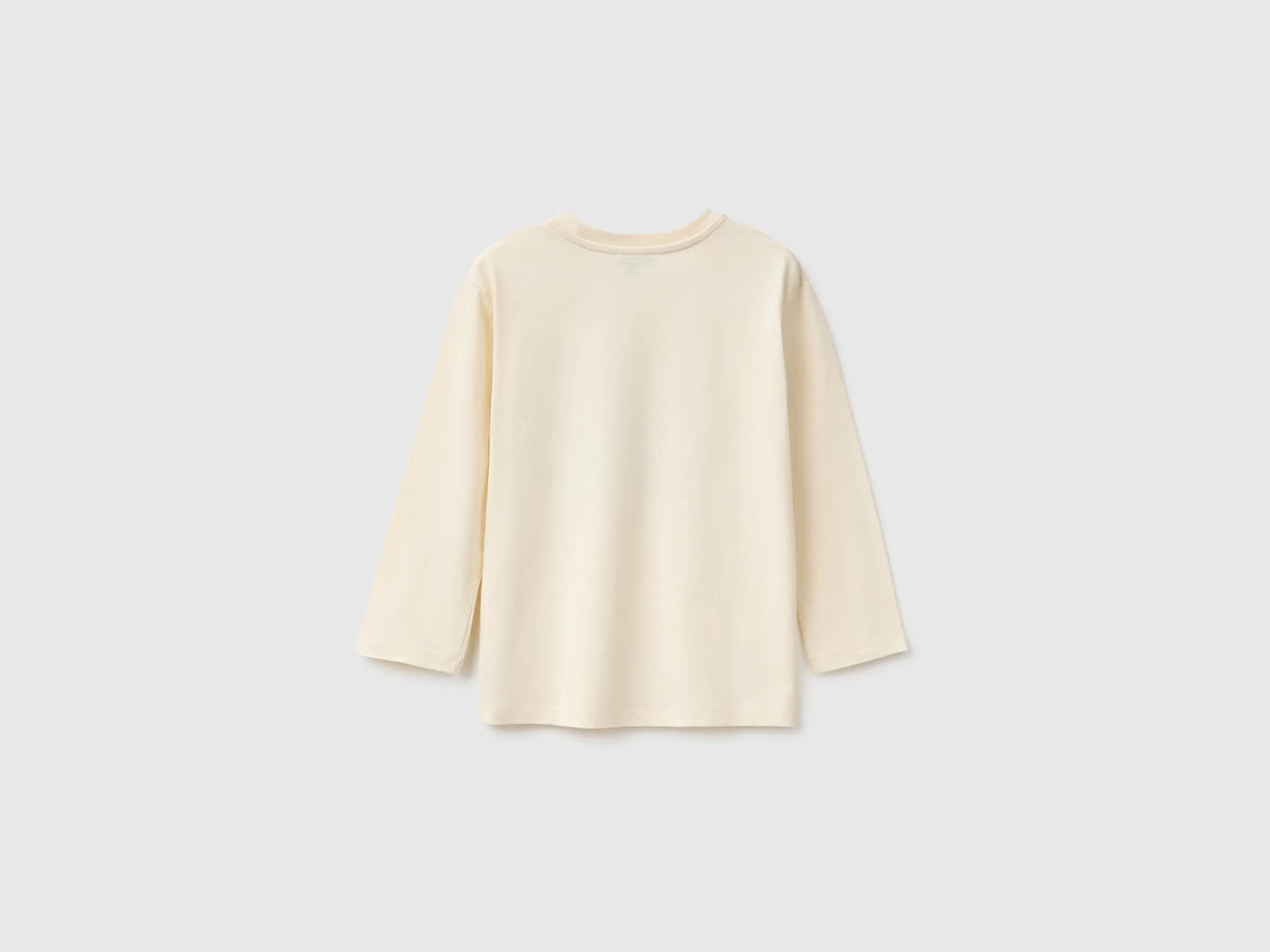 Benetton Creamy White Boys 100% Organic Cotton T-Shirt with Print SKU: 3ATNG10NP_3C9 Image 02