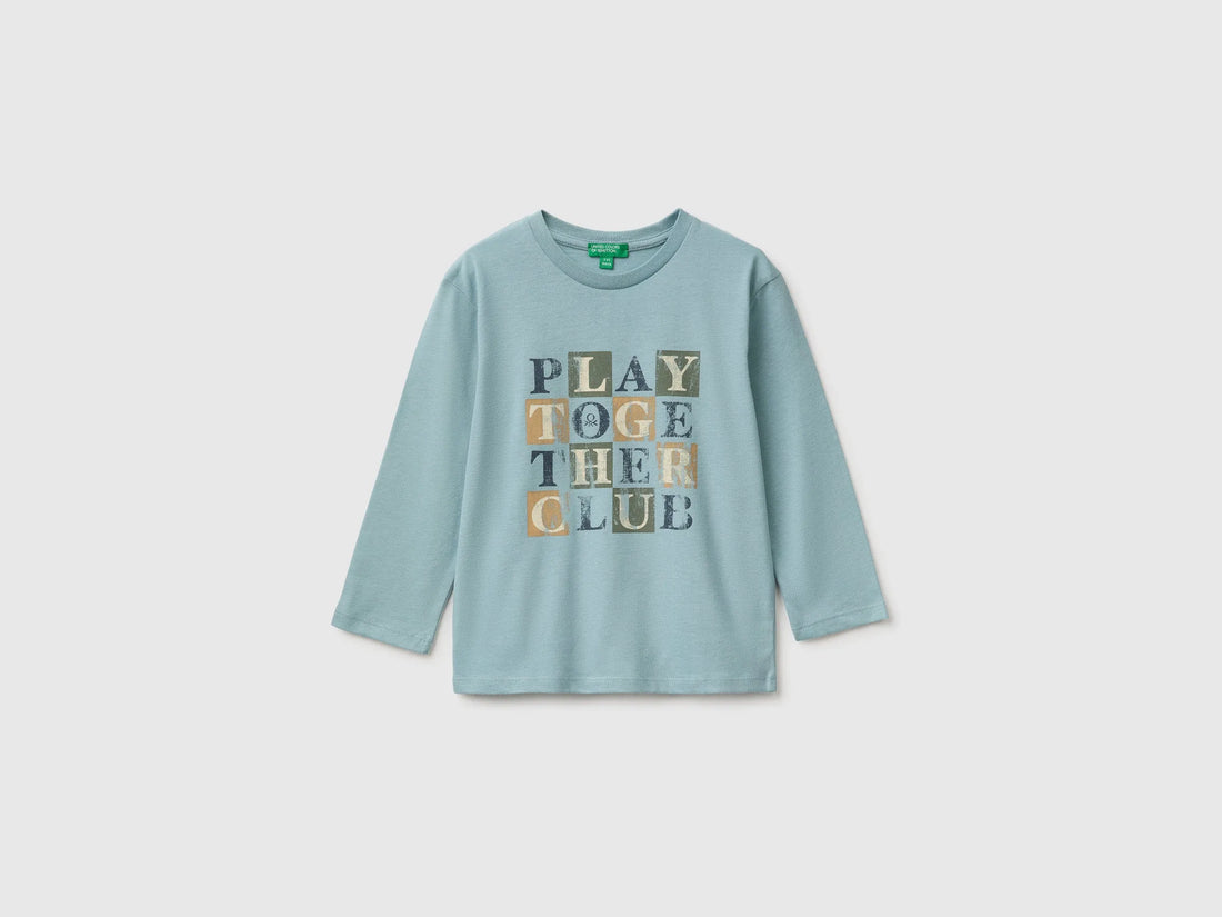 Benetton Air Force Blue Boys 100% Organic Cotton T-Shirt with Print SKU: 3ATNG10NP_3E4 Image 01