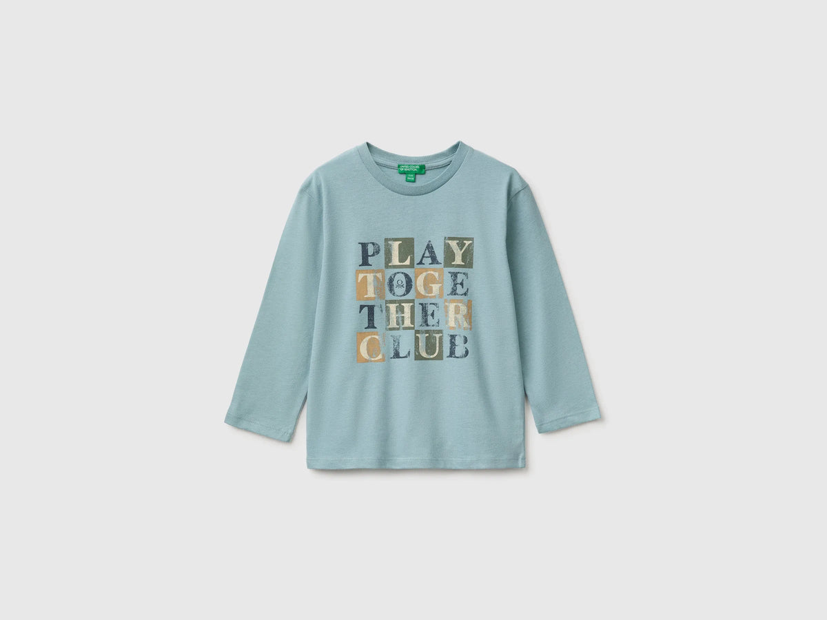 Benetton Air Force Blue Boys 100% Organic Cotton T-Shirt with Print SKU: 3ATNG10NP_3E4 Image 01