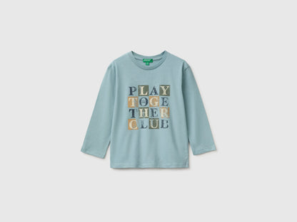 Benetton Air Force Blue Boys 100% Organic Cotton T-Shirt with Print SKU: 3ATNG10NP_3E4 Image 01