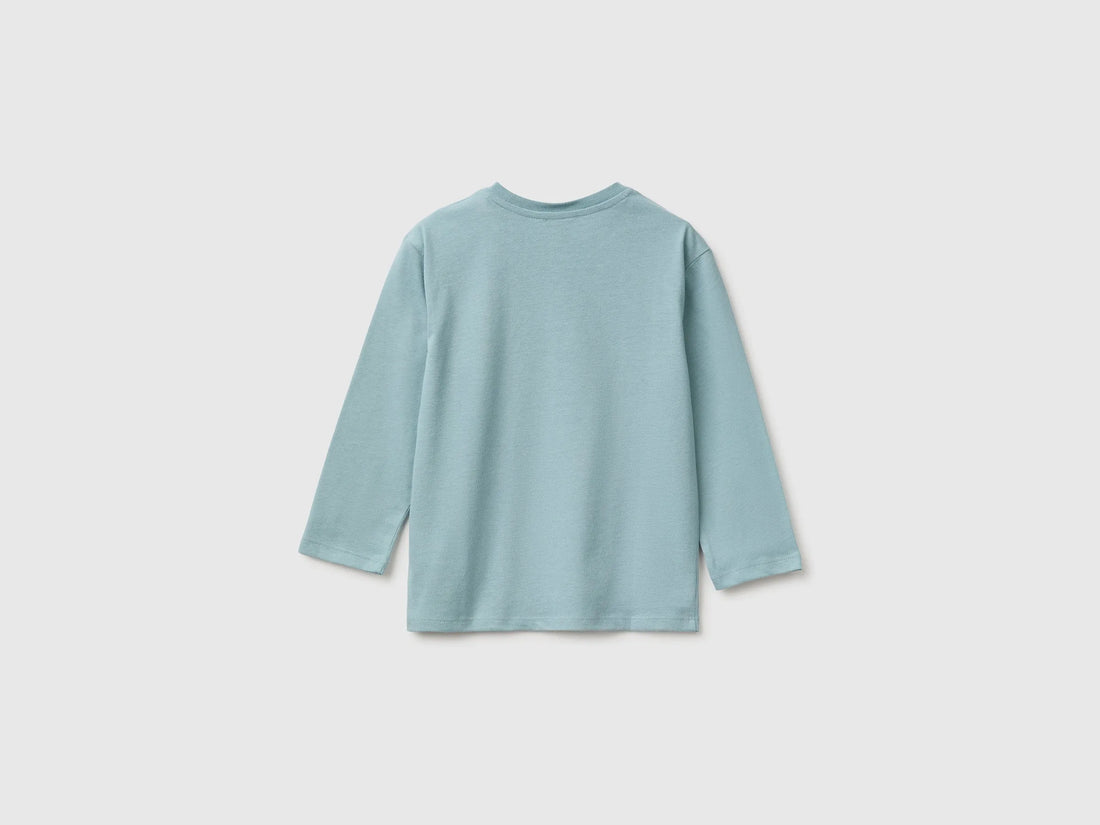 Benetton Air Force Blue Boys 100% Organic Cotton T-Shirt with Print SKU: 3ATNG10NP_3E4 Image 02