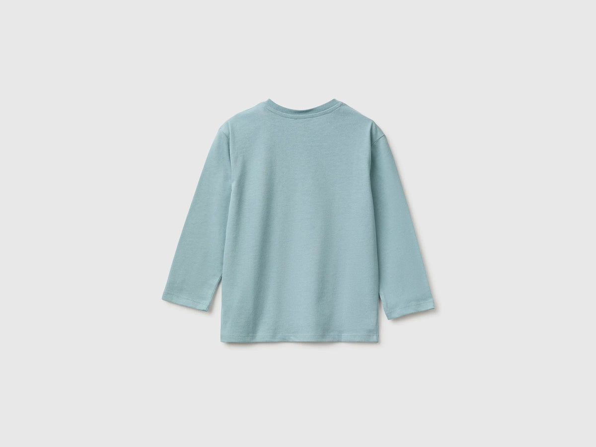 Benetton Air Force Blue Boys 100% Organic Cotton T-Shirt with Print SKU: 3ATNG10NP_3E4 Image 02