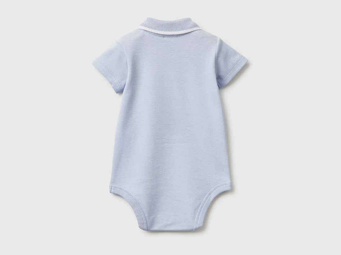 Benetton Sky Blue New Born Polo Onesie in Organic Cotton SKU: 3CDIAB00X_081 Image 02