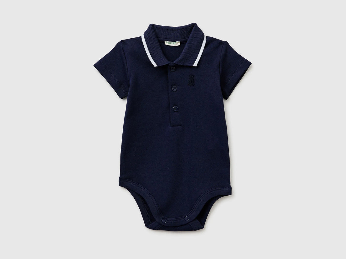 Benetton Dark Blue Boys, Girls Polo Onesie in Organic Cotton SKU: 3CDIAB00X_252 Image 01
