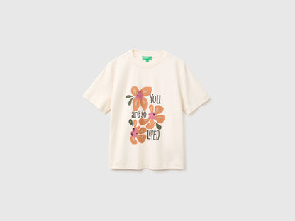 Benetton Creamy White Women Boxy Fit T-Shirt with Embroidery and Sequins SKU: 3DCJD10DI_27H Image 01