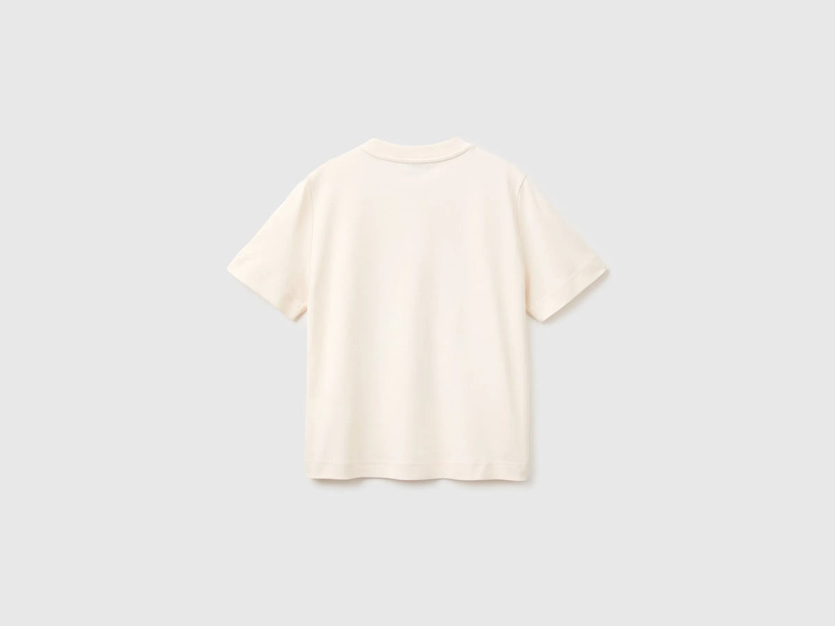 Benetton Creamy White Women Boxy Fit T-Shirt with Embroidery and Sequins SKU: 3DCJD10DI_27H Image 02