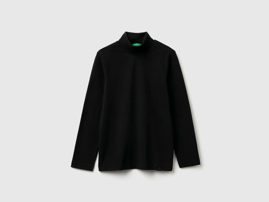 Benetton Black Boys Long Sleeve Turtleneck T-Shirt SKU: 3DKEC202O_100 Image 01