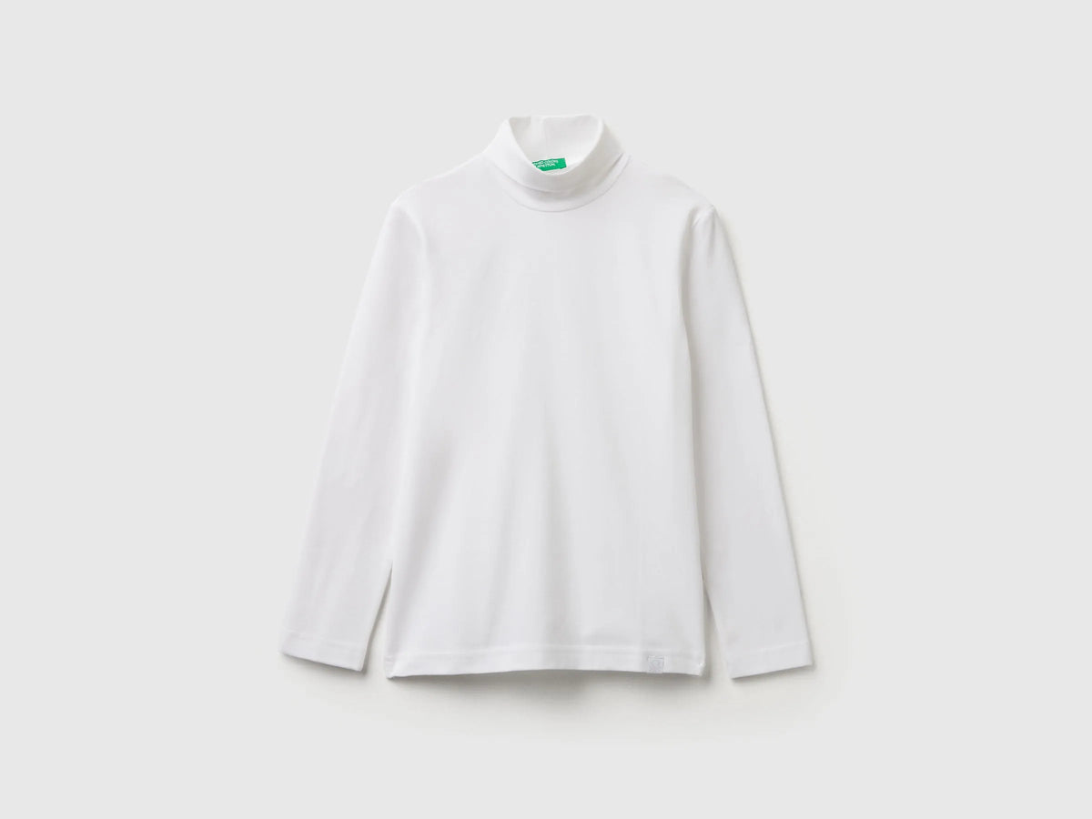 Benetton White Boys Long Sleeve Turtleneck T-Shirt SKU: 3DKEC202O_101 Image 01