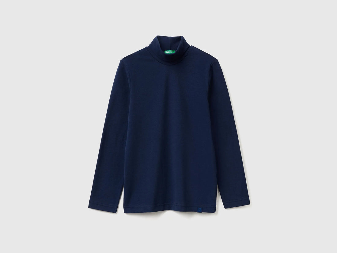 Benetton Dark Blue Boys Long Sleeve Turtleneck T-Shirt SKU: 3DKEC202O_252 Image 01