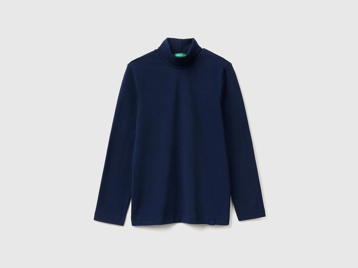 Benetton Dark Blue Boys Long Sleeve Turtleneck T-Shirt SKU: 3DKEC202O_252 Image 01