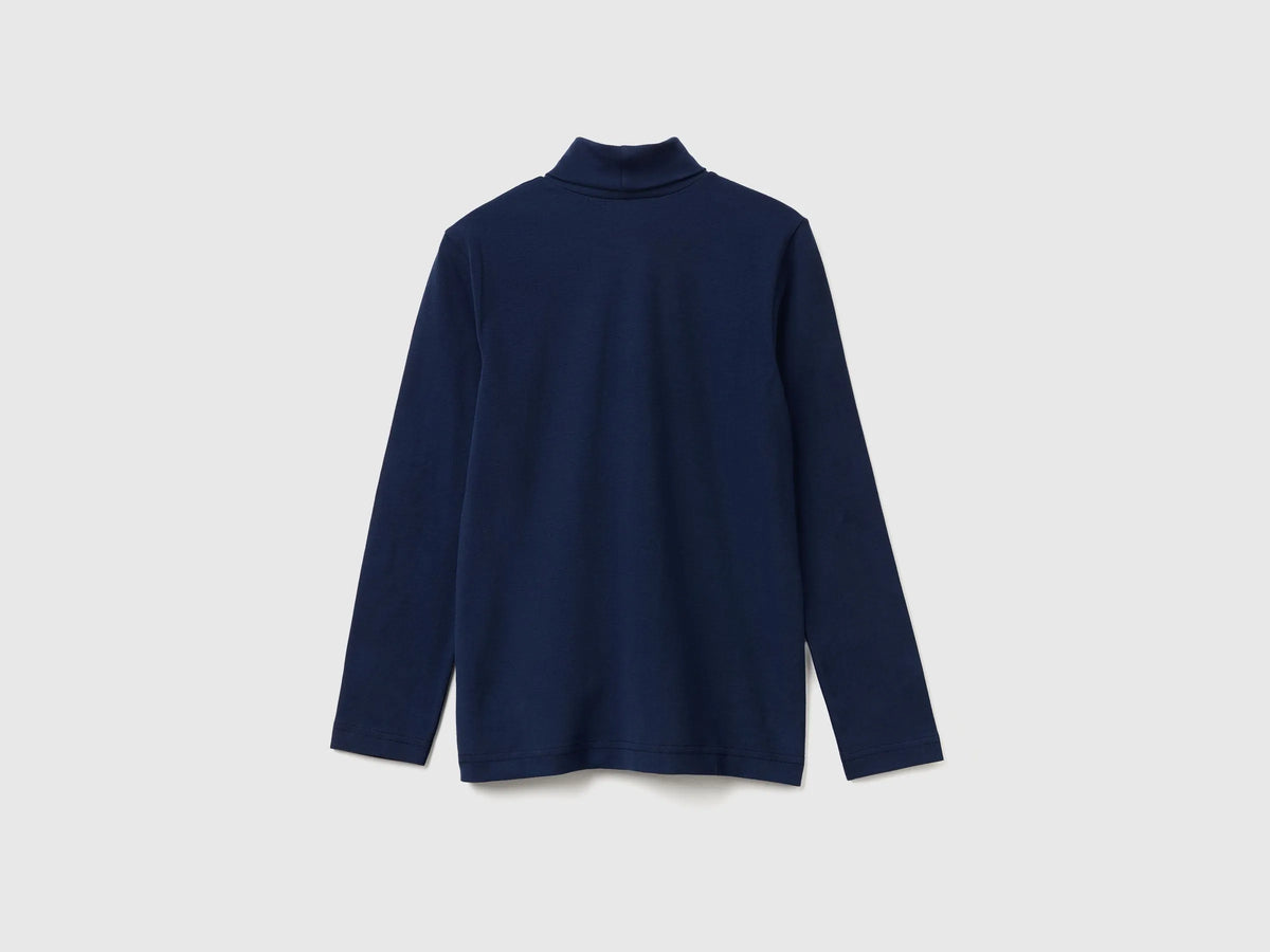 Benetton Dark Blue Boys Long Sleeve Turtleneck T-Shirt SKU: 3DKEC202O_252 Image 02