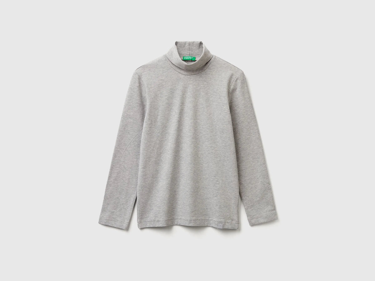 Benetton Light Gray Boys Long Sleeve Turtleneck T-Shirt SKU: 3DKEC202O_501 Image 01