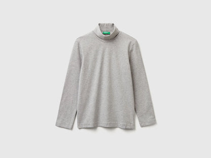 Benetton Light Gray Boys Long Sleeve Turtleneck T-Shirt SKU: 3DKEC202O_501 Image 01
