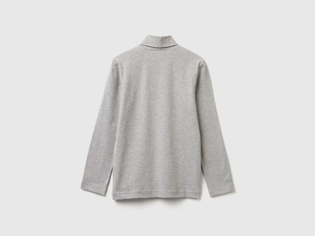 Benetton Light Gray Boys Long Sleeve Turtleneck T-Shirt SKU: 3DKEC202O_501 Image 02