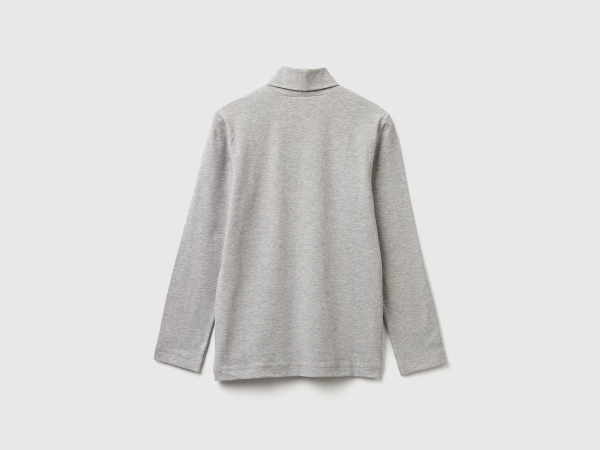 Benetton Light Gray Boys Long Sleeve Turtleneck T-Shirt SKU: 3DKEC202O_501 Image 02