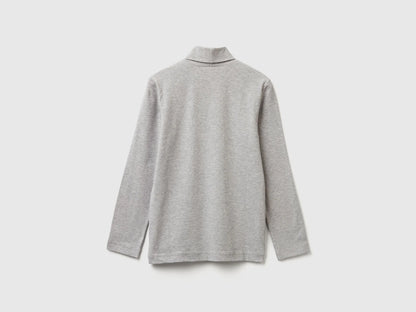 Benetton Light Gray Boys Long Sleeve Turtleneck T-Shirt SKU: 3DKEC202O_501 Image 02