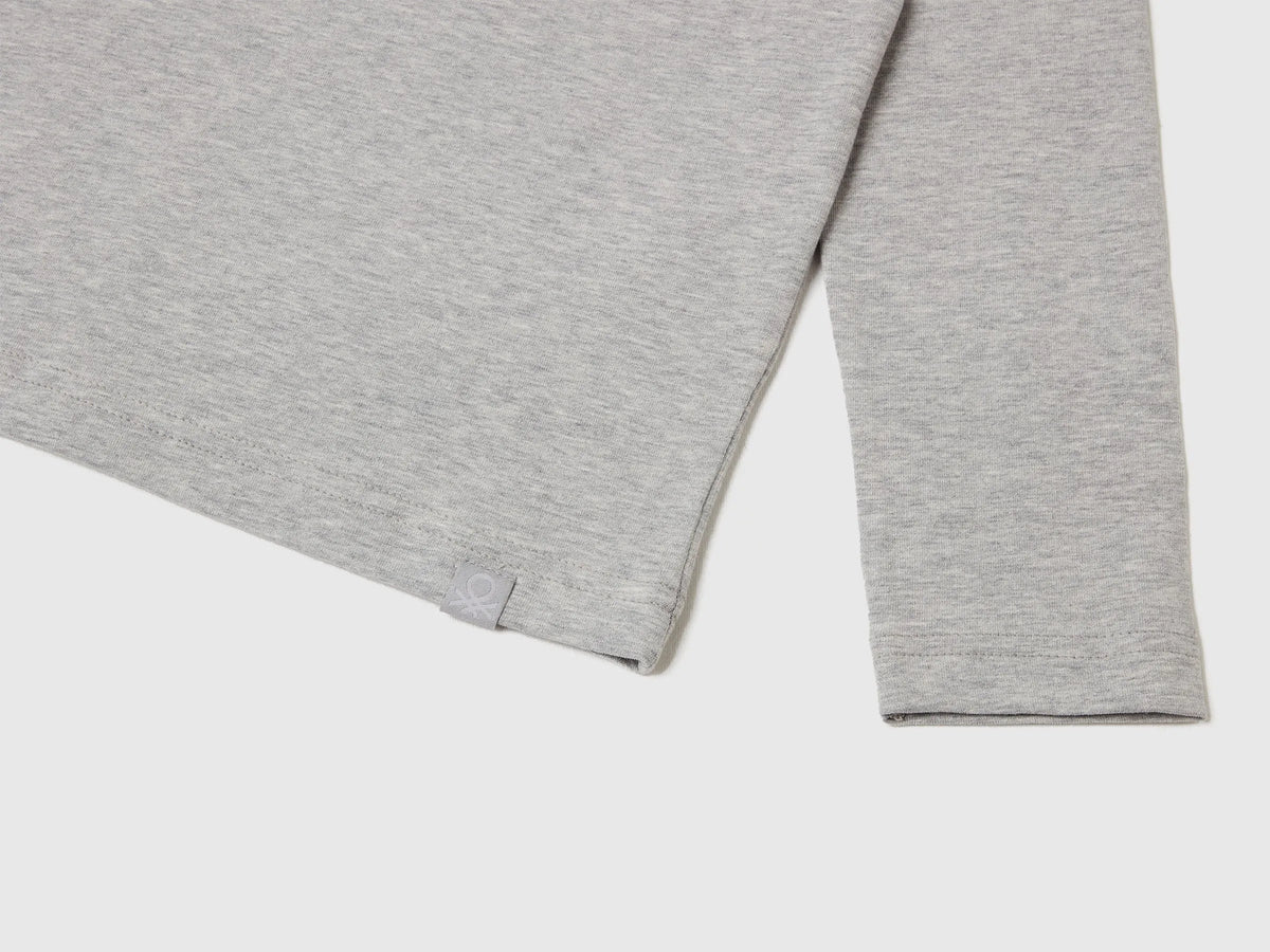 Benetton Light Gray Boys Long Sleeve Turtleneck T-Shirt SKU: 3DKEC202O_501 Image 03