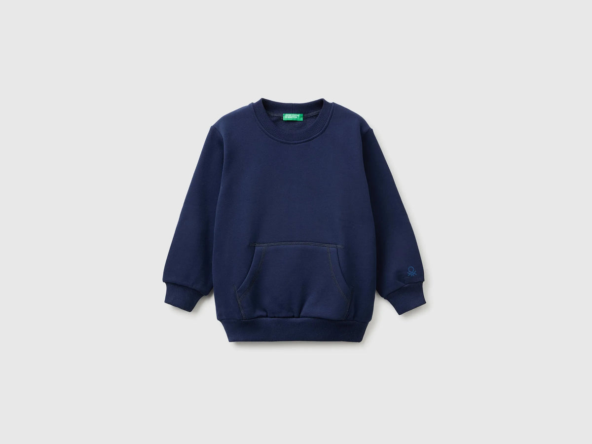 Benetton Blue Boys Warm Sweatshirt with Pouch Pocket SKU: 3EB5G10G0_905 Image 01