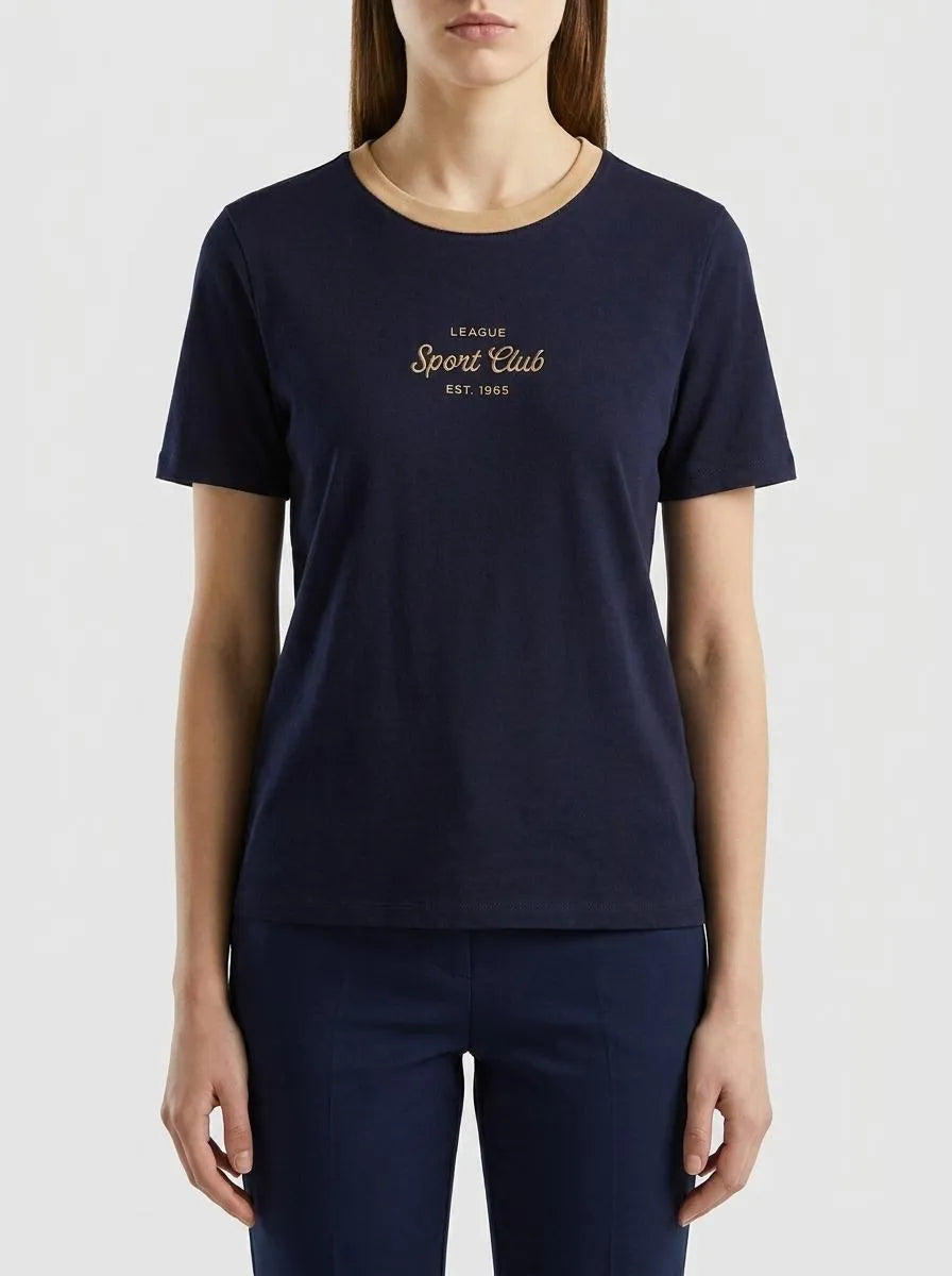 Benetton Dark Blue Women T-Shirt with Embroidered Crest SKU: 3ECMD10C7_016 Image 00
