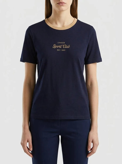 Benetton Dark Blue Women T-Shirt with Embroidered Crest SKU: 3ECMD10C7_016 Image 00