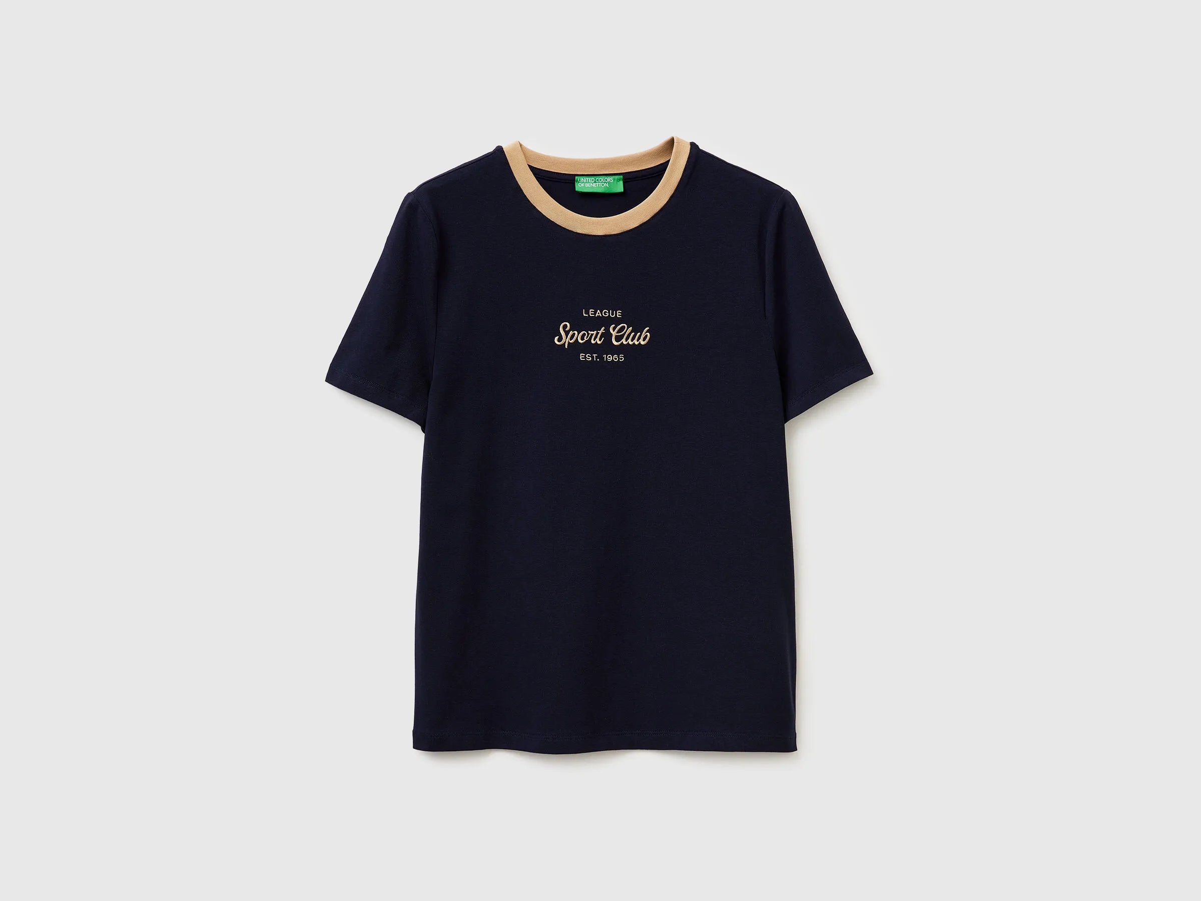 Benetton Dark Blue Women T-Shirt with Embroidered Crest SKU: 3ECMD10C7_016 Image 01
