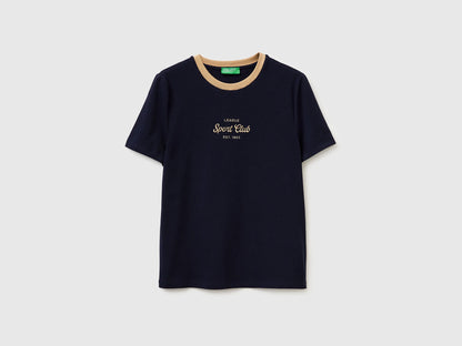 Benetton Dark Blue Women T-Shirt with Embroidered Crest SKU: 3ECMD10C7_016 Image 01