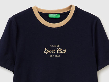 Benetton Dark Blue Women T-Shirt with Embroidered Crest SKU: 3ECMD10C7_016 Image 03