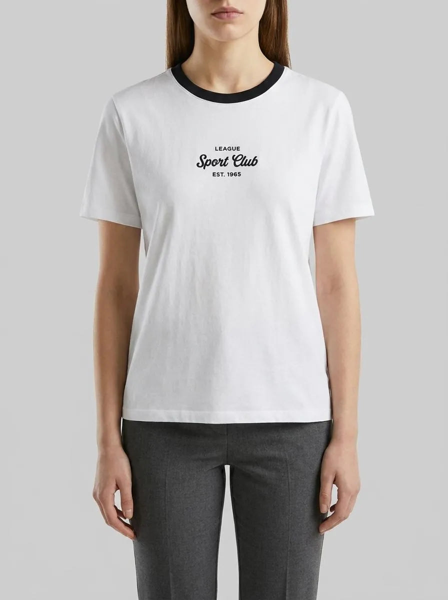 Benetton White Women T-Shirt with Embroidered Crest SKU: 3ECMD10C7_101 Image 00