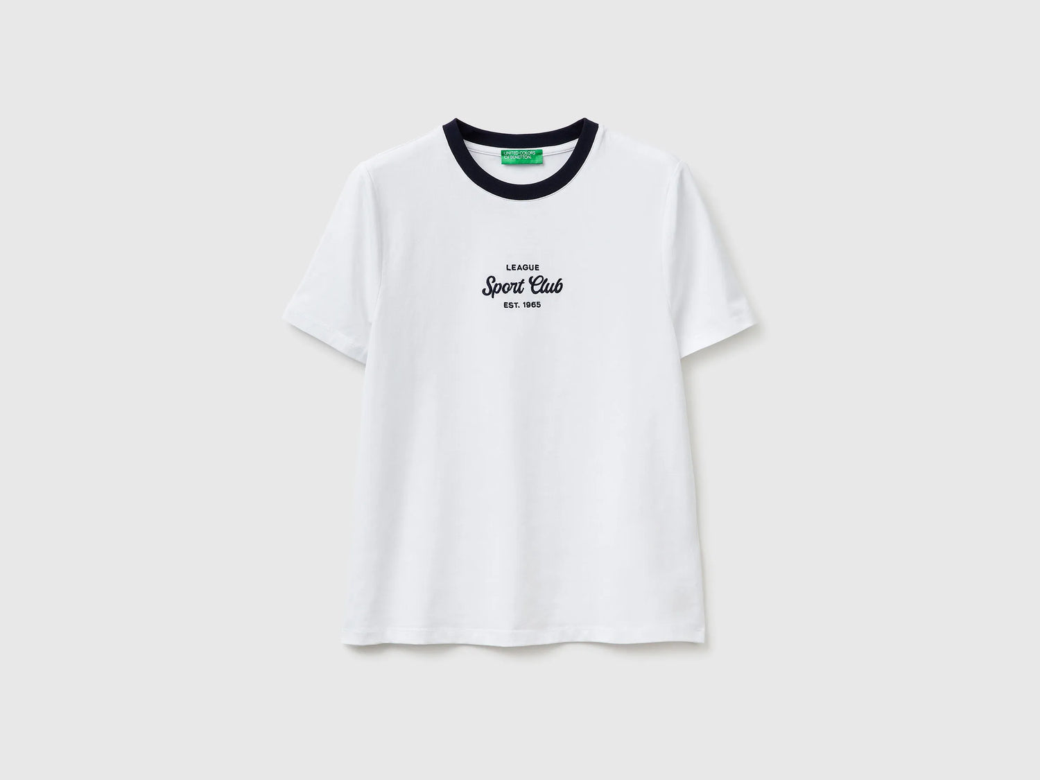 Benetton White Women T-Shirt with Embroidered Crest SKU: 3ECMD10C7_101 Image 01