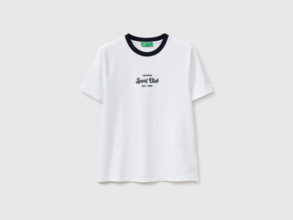 Benetton White Women T-Shirt with Embroidered Crest SKU: 3ECMD10C7_101 Image 01