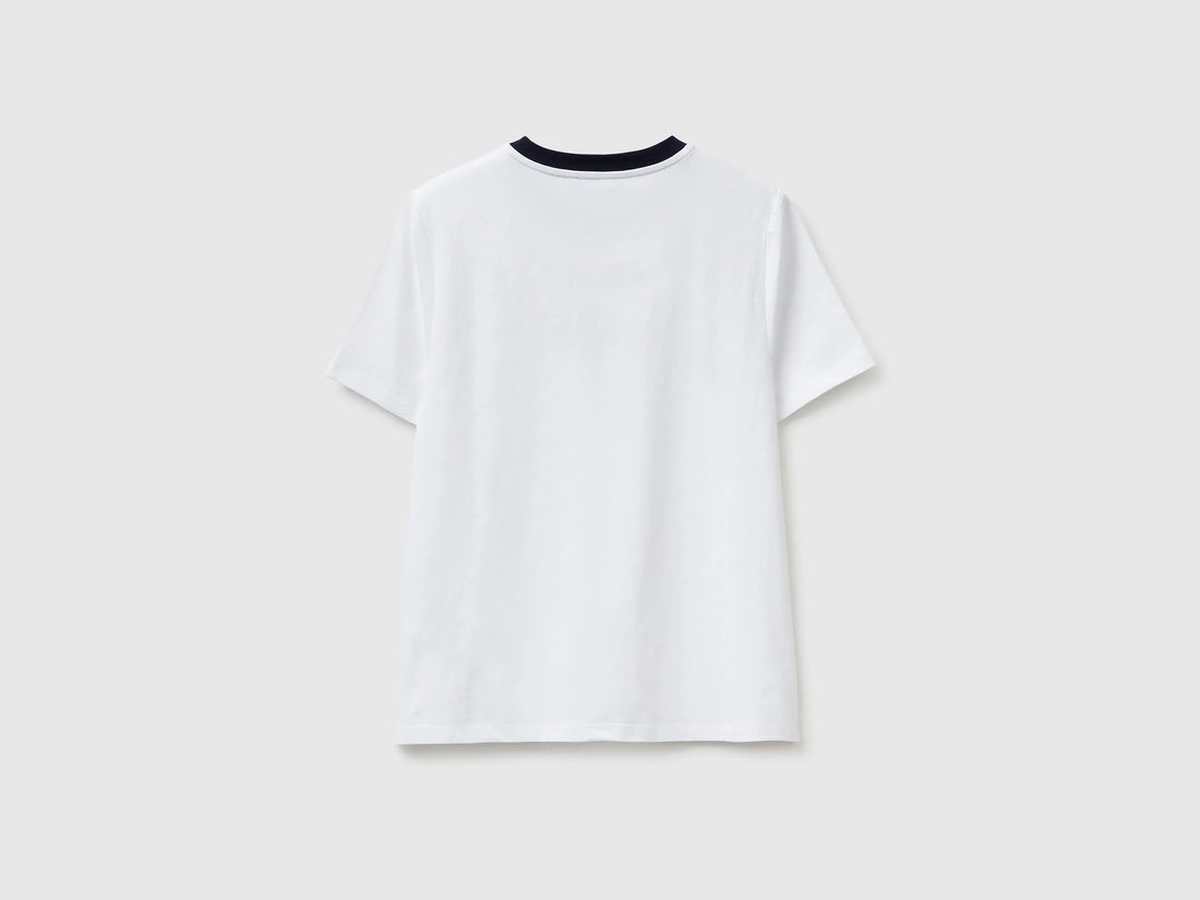 Benetton White Women T-Shirt with Embroidered Crest SKU: 3ECMD10C7_101 Image 02