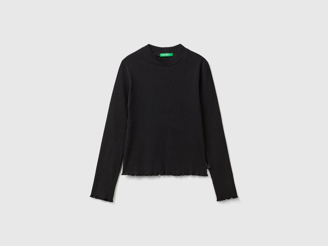 Benetton_Black_Slim Fit Stretch Cotton T-Shirt_3F1AC203O_100_01