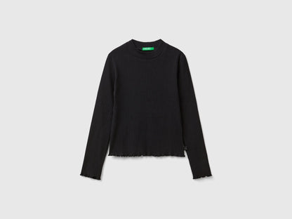 Benetton_Black_Slim Fit Stretch Cotton T-Shirt_3F1AC203O_100_01