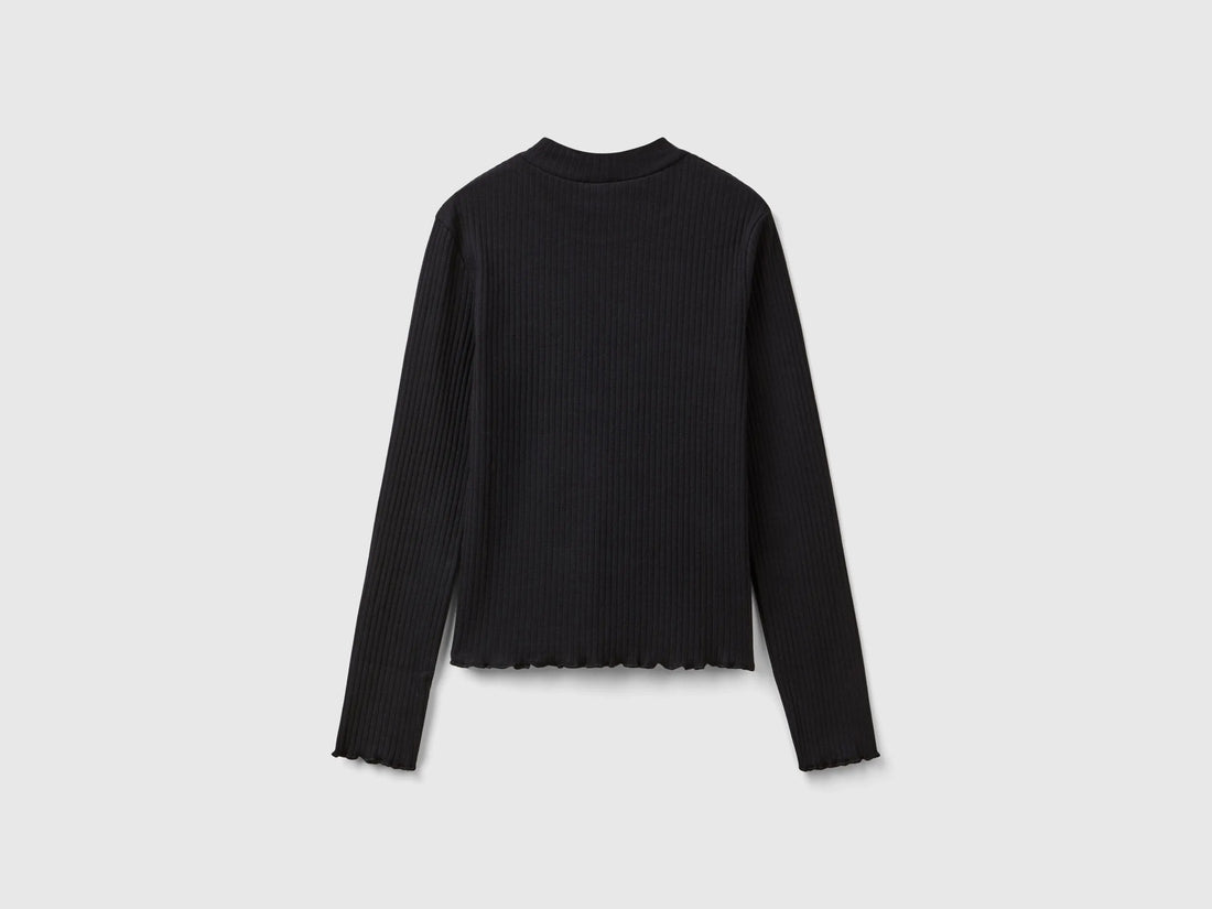 Benetton_Black_Slim Fit Stretch Cotton T-Shirt_3F1AC203O_100_02