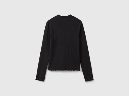 Benetton_Black_Slim Fit Stretch Cotton T-Shirt_3F1AC203O_100_02