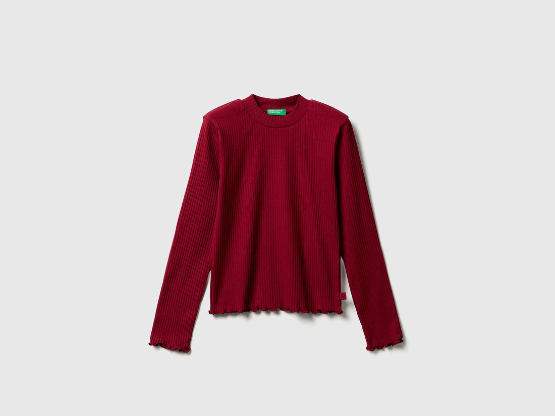 Benetton_Burgundy_Slim Fit Stretch Cotton T-Shirt_3F1AC203O_236_01