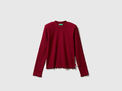 Benetton_Burgundy_Slim Fit Stretch Cotton T-Shirt_3F1AC203O_236_01