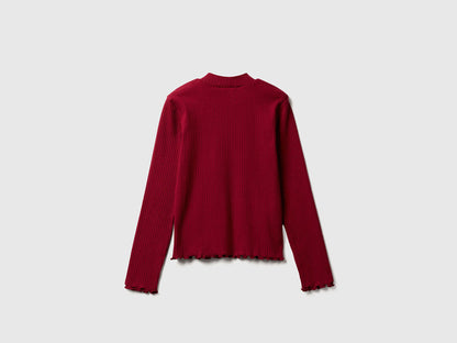 Benetton_Burgundy_Slim Fit Stretch Cotton T-Shirt_3F1AC203O_236_02