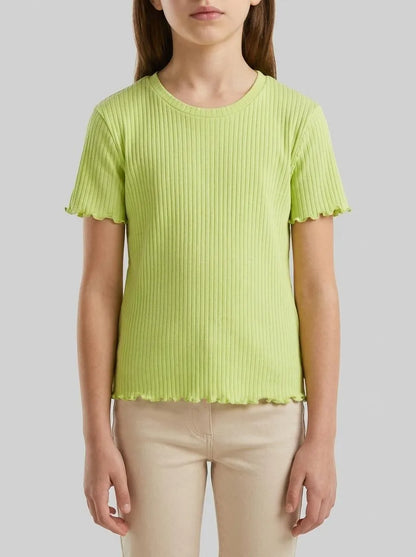 Benetton Lime Girls Slim Fit Ribbed T-Shirt SKU: 3F1EC10N4_0M4 Image 00