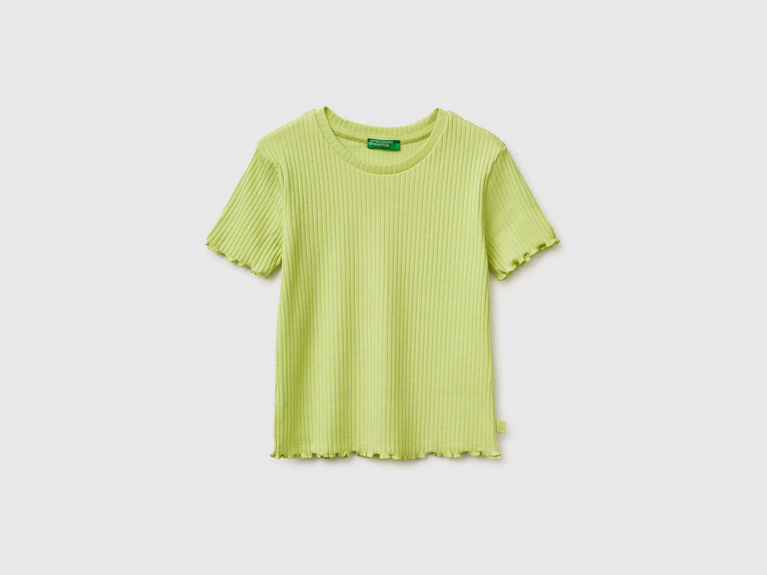 Benetton Lime Girls Slim Fit Ribbed T-Shirt SKU: 3F1EC10N4_0M4 Image 01