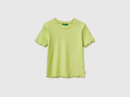 Benetton Lime Girls Slim Fit Ribbed T-Shirt SKU: 3F1EC10N4_0M4 Image 01