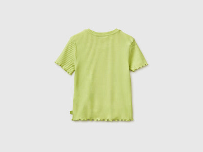 Benetton Lime Girls Slim Fit Ribbed T-Shirt SKU: 3F1EC10N4_0M4 Image 02