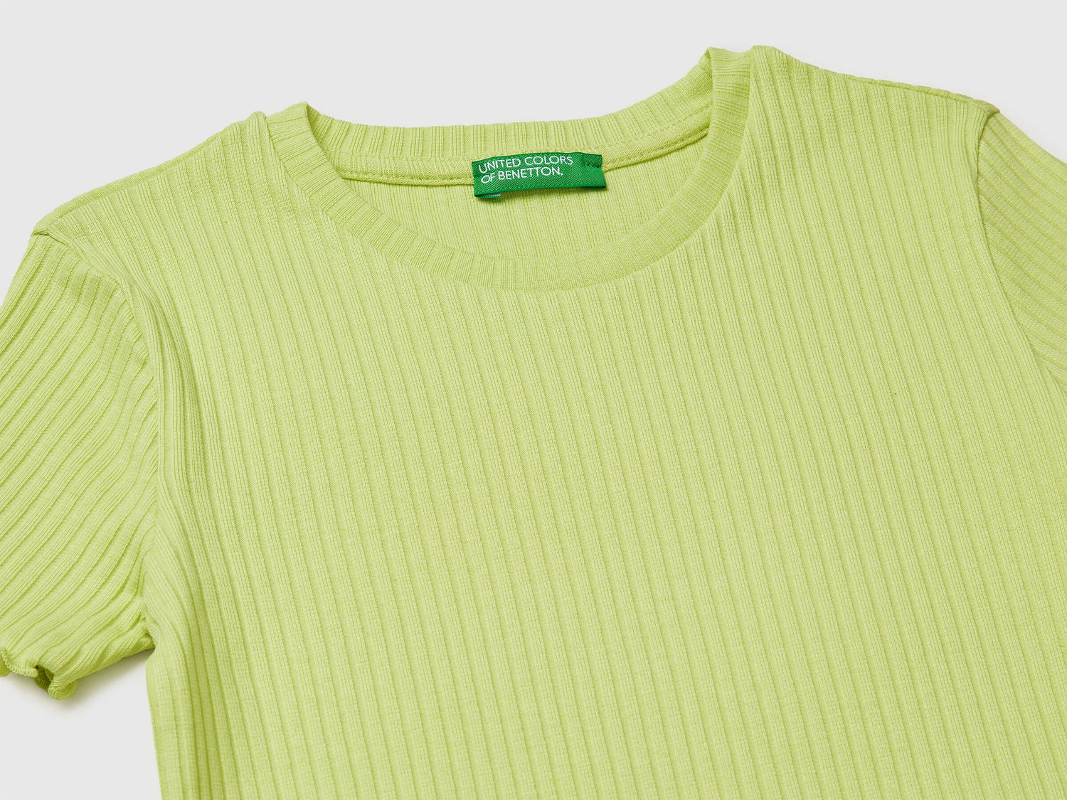 Benetton Lime Girls Slim Fit Ribbed T-Shirt SKU: 3F1EC10N4_0M4 Image 03