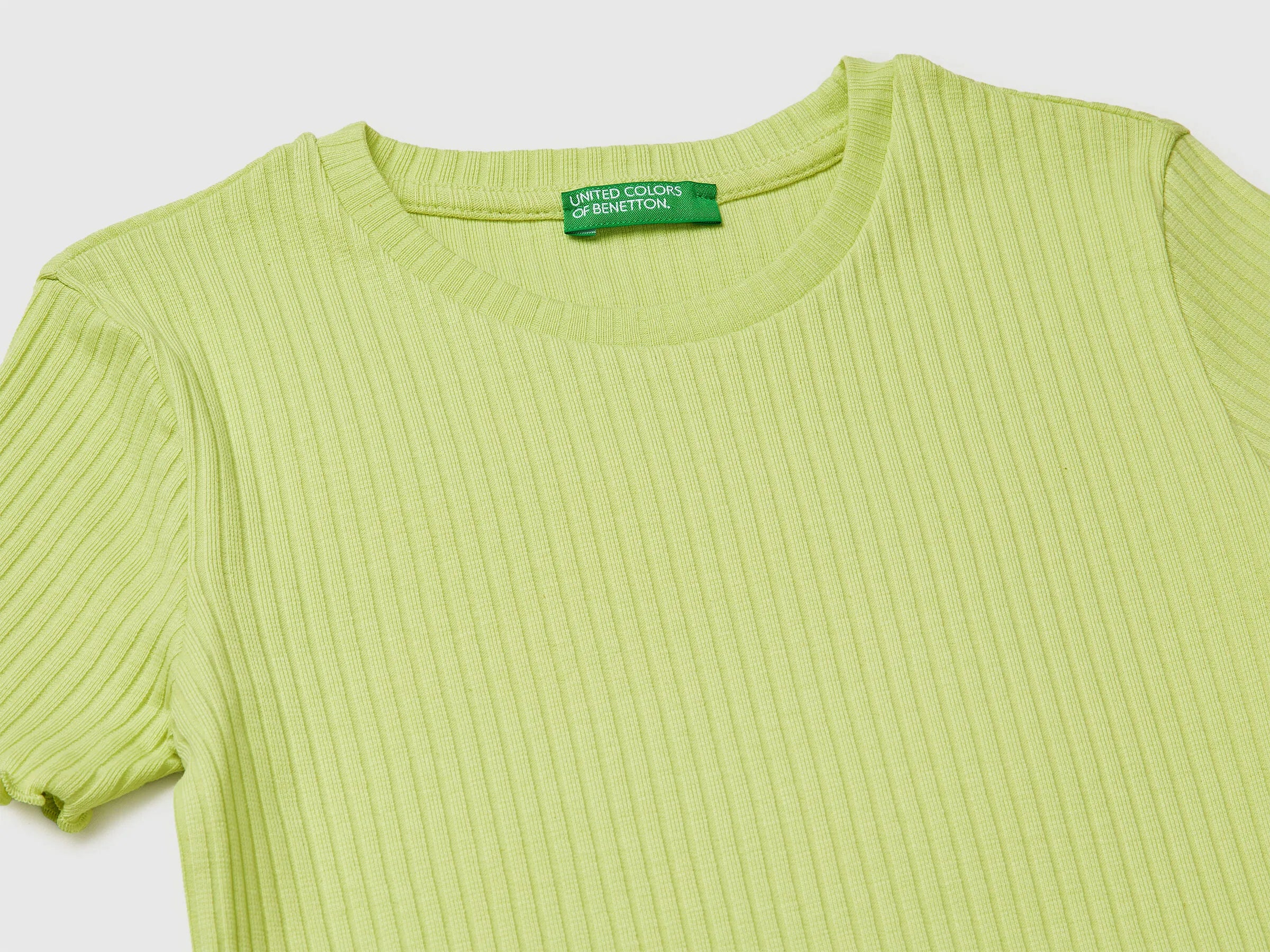 Benetton Lime Girls Slim Fit Ribbed T-Shirt SKU: 3F1EC10N4_0M4 Image 03