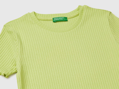 Benetton Lime Girls Slim Fit Ribbed T-Shirt SKU: 3F1EC10N4_0M4 Image 03