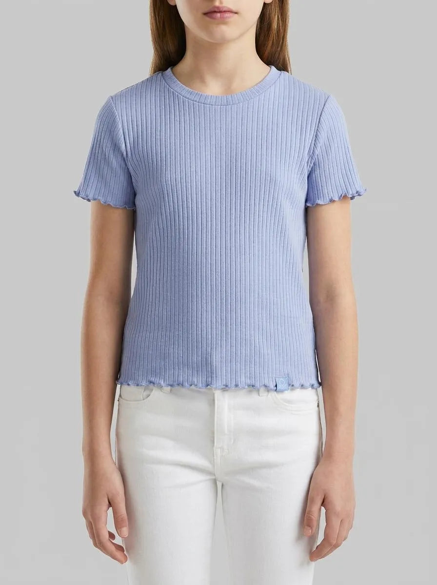 Benetton Lavender Girls Stretch Ribbed T-Shirt SKU: 3F1EG10HZ_13E Image 00