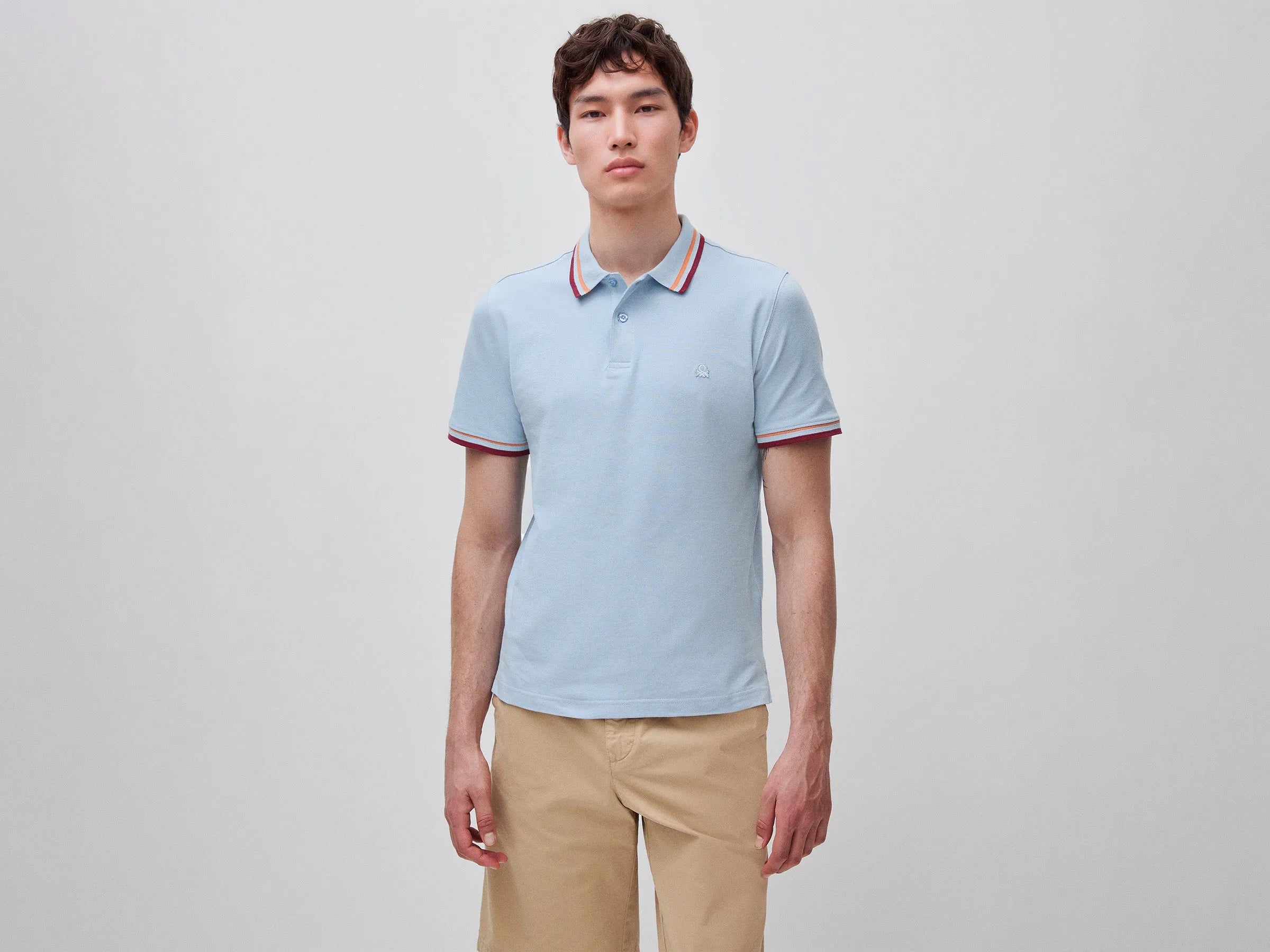Benetton Light blue Men Slim Fit Polo Shirt SKU: 3F9HU302W_72C Image 01