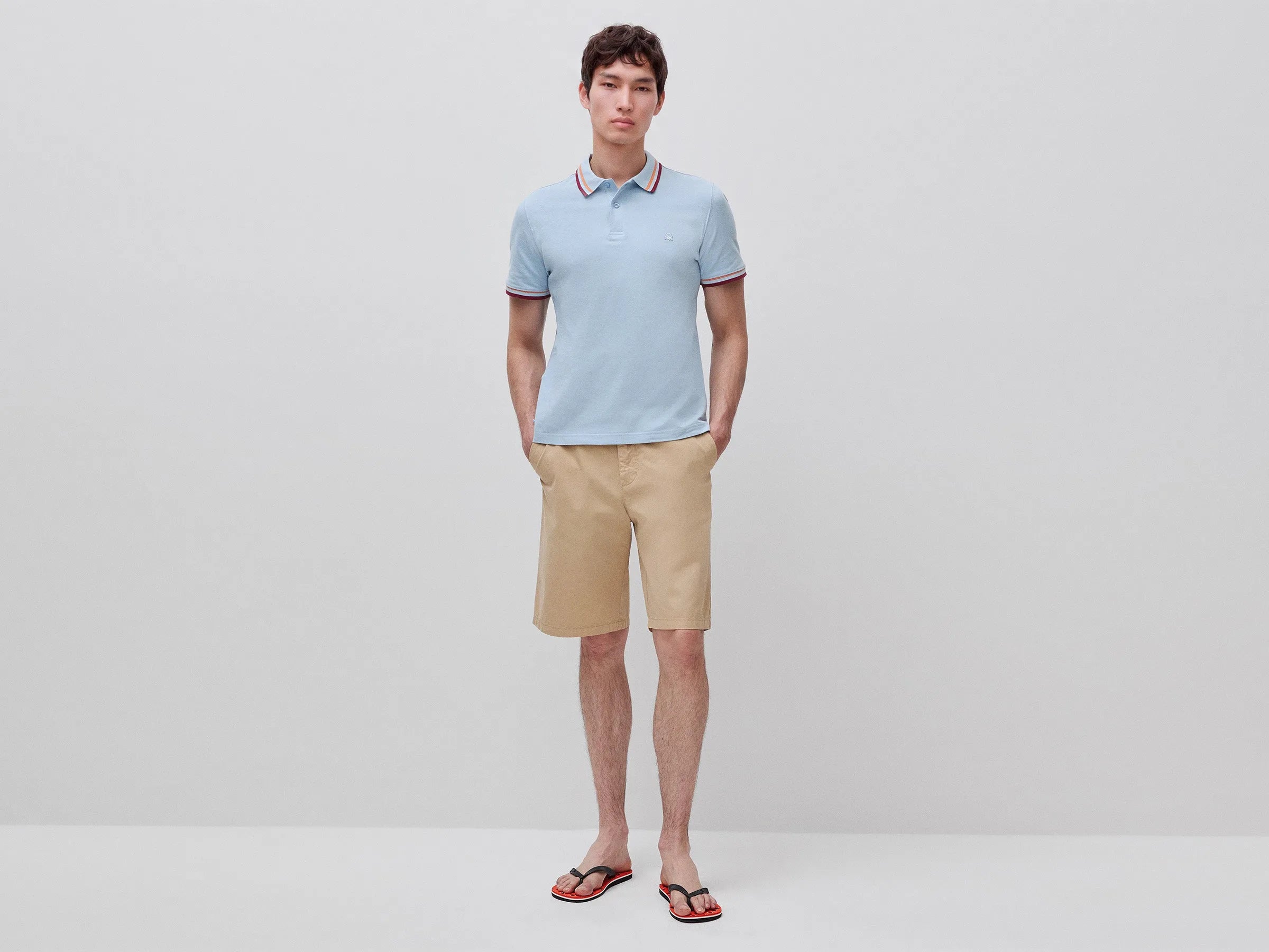 Benetton Light blue Men Slim Fit Polo Shirt SKU: 3F9HU302W_72C Image 03